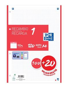 RECAMBIO OXFORD A4 100+20 H 400158162 ROJO